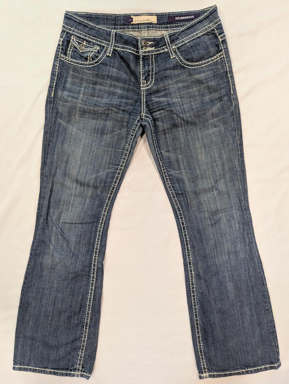 Vigoss Jeans Juniors 11 Blue Med Wash Mid Rise Bootcut Stretch Rhinestone Denim